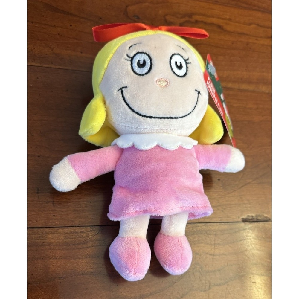 New Ruz Dr Seuss Cindy Lou Who 8" Pink Red Bow Soft‎ Plush Doll Toy Small Grinch